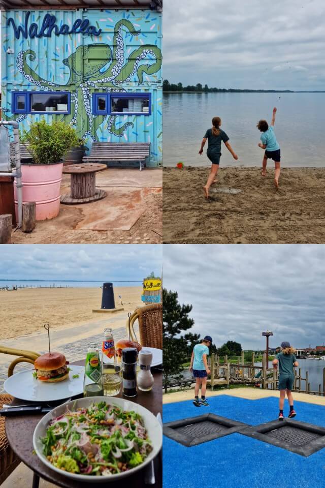 Strandtent Walhalla in Harderwijk aan het strand op strandeiland. Wat een leuke plek! Strandtent Walhalla in Harderwijk ligt aan het strand op strandeiland. Met terras aan het strand en een trampoline, houten speeltuin en fitness. Een leuk restaurant met kinderen en tieners.