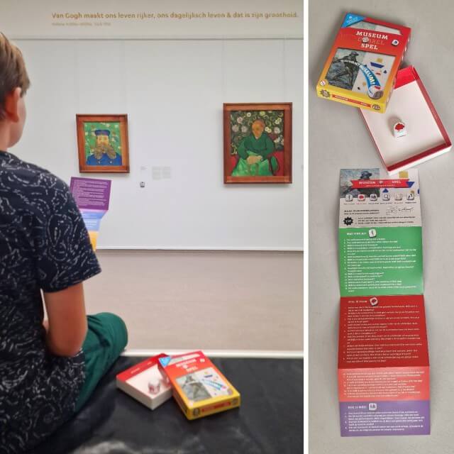 Het Museumdobbelspel stimuleert kinderen, tieners en ouders om het gesprek aan te gaan over een werk in een museum. Het Museumdobbelspel kun je in ieder museum gebruiken. De museumdobbelsteen heeft zes verschillende categorieën: 1 wat vind jij, 2 stel je voor, 3 doe je mee, 4 speur je mee, 5 zie je dat en 6 andere zaal. Bij de eerste vijf zijden horen vragen uit het boekje, je kunt dan een van de vragen kiezen en beantwoorden. De zesde optie andere zaal maakt het spelletje dynamisch.