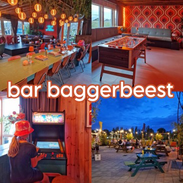 Bar Baggerbeest: leuk restaurant met tieners in Amsterdam Oost. Bar Baggerbeest is een restaurant op Zeeburgereiland, de nieuwste wijk van Amsterdam. Een fijne retro horecagelegenheid in Amsterdam Oost, leuk om met tieners wat te eten en drinken. Compleet met tafelvoetbal, dartbord, schaakspel, arcade computer en terras.